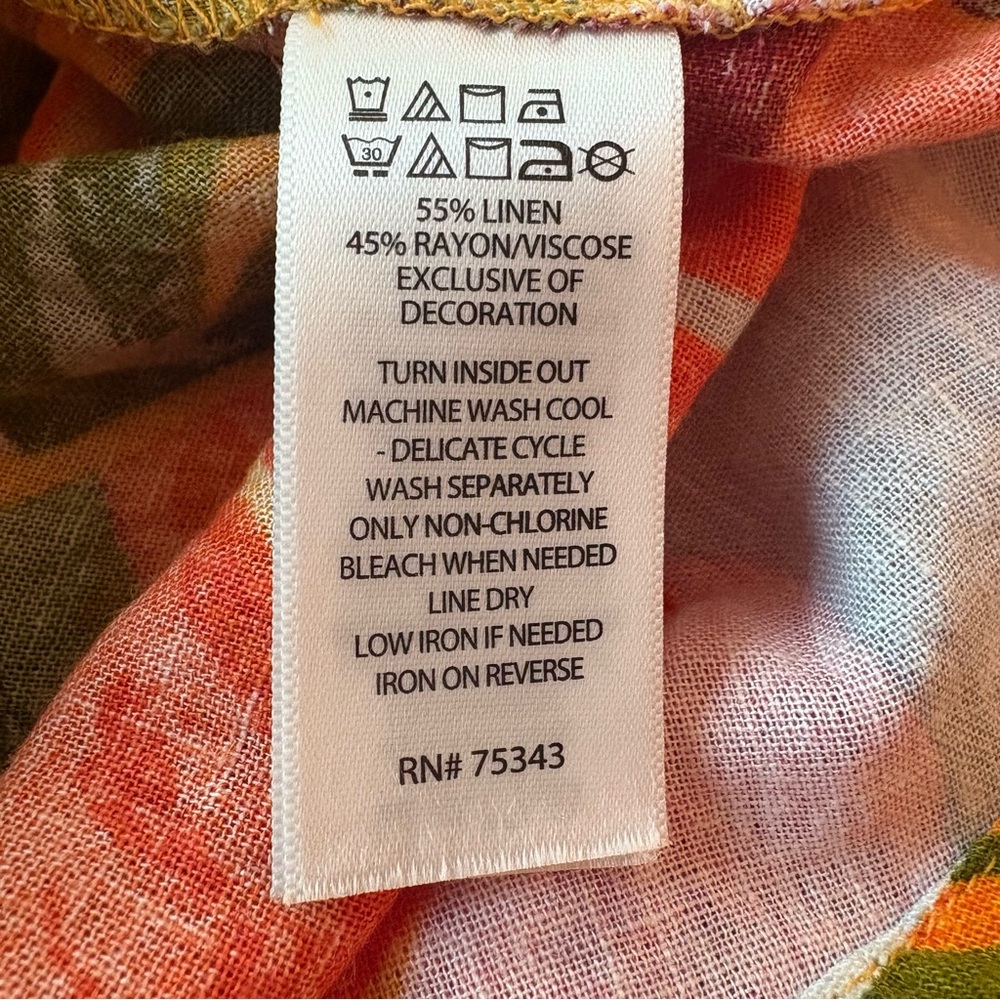 C & C California Linen Blend Tropical Palm Orange Colorful Long Shift Dress! Lg - Picture 9 of 13